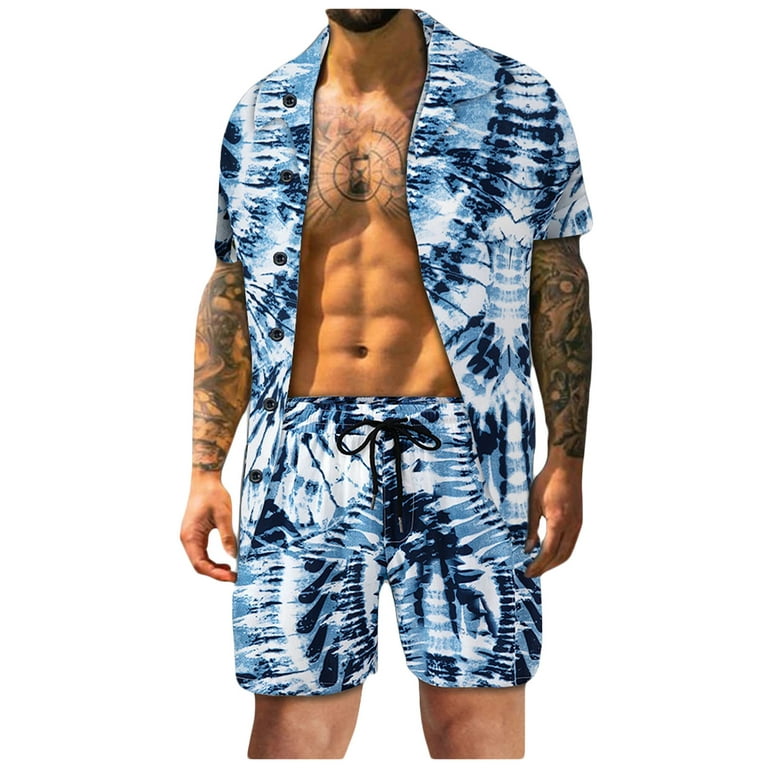 ZCFZJW Mens Casual Button Down Short Sleeve Shirt Set Hawaiian