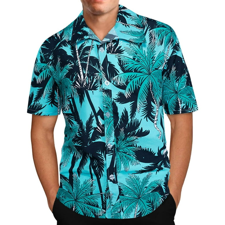 ZCFZJW Men s Hawaiian Shirts Casual Button Down Short Sleeve Aloha Beach Dress Shirt Funny Pattern Print Holiday Tropical T Shirts Blue XL Walmart