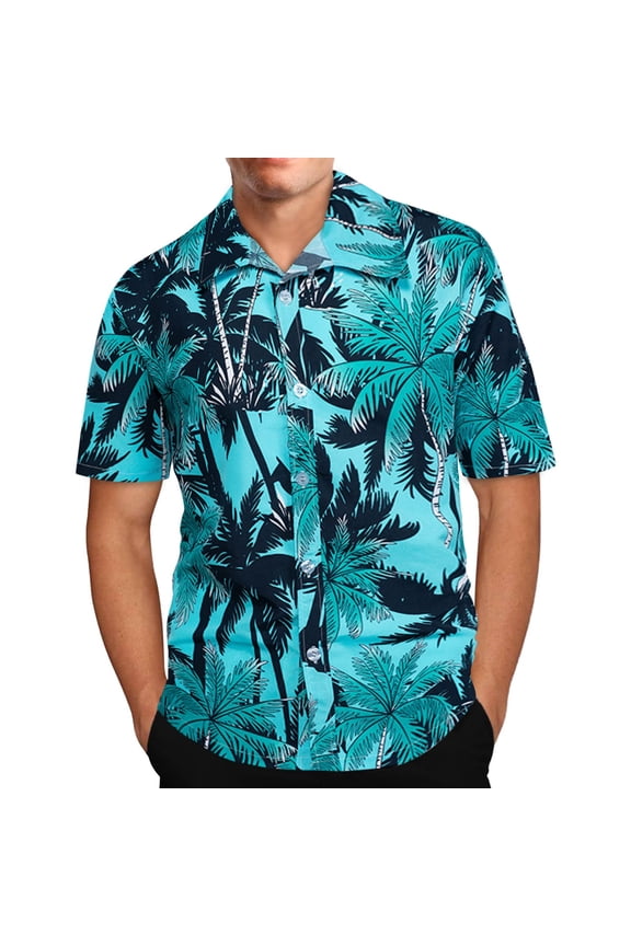 Men's Hawaiian Shirts Casual Button Down Short Sleeve Aloha Beach Dress Shirt Funny Pattern Print Holiday Tropical T-Shirts Blue XXL