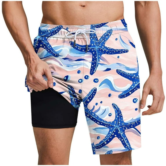 ZCFZJW Men's Hawaiian Swim Trunks with Compression Liner Board Beach Shorts Tropical Printed Summer Quick Dry Swim Shorts Bathing Suits with Pockets Blue#01 XXXL