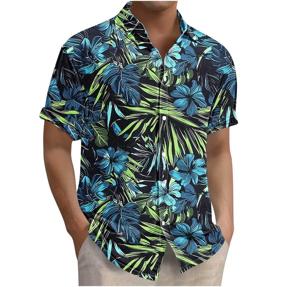 ZCFZJW Men's Hawaiian Wrinkle Free Shirts Big and Tall Regular Fit Casual Short Sleeve Button Down Tropical Floral Beach Vacation Tees Shirt Tops Multicolor#03 L
