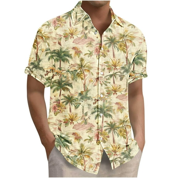 ZCFZJW Men's Hawaiian Wrinkle Free Shirts Big and Tall Regular Fit Casual Short Sleeve Button Down Tropical Floral Beach Vacation Tees Shirt Tops Multicolor#13 L