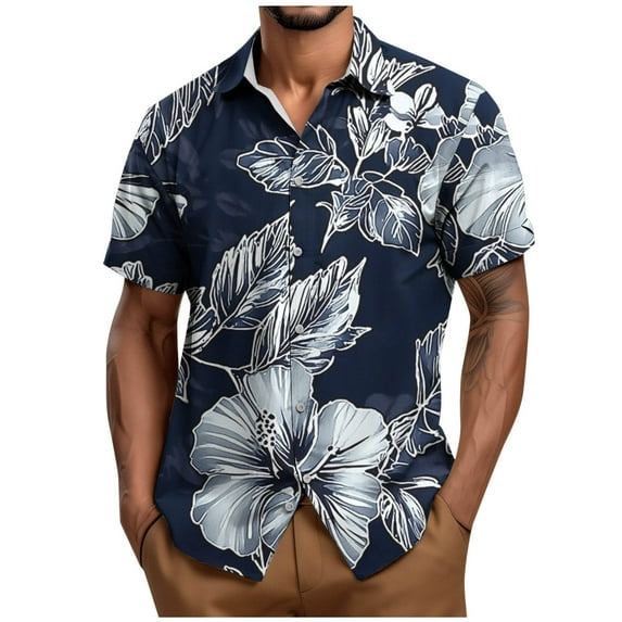 ZCFZJW Men's Hawaiian Wrinkle Free Short Sleeve Button Down Tropical Floral Printed Summer Beach Vacation Tees Shirt Multicolor#02 XL