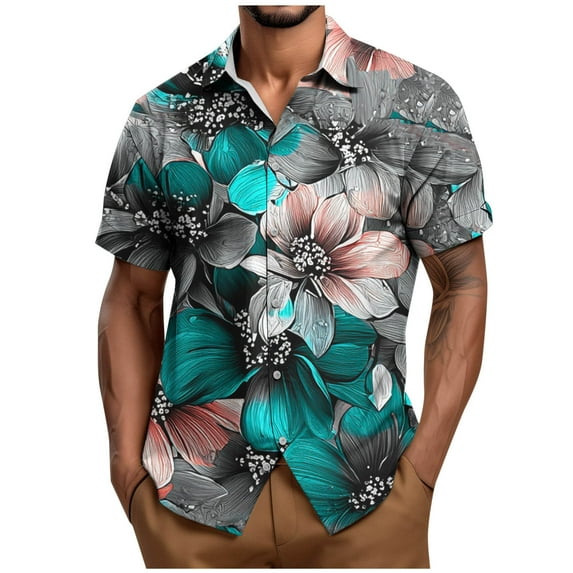 ZCFZJW Men's Hawaiian Wrinkle Free Short Sleeve Button Down Tropical Floral Printed Summer Beach Vacation Tees Shirt Multicolor#08 L