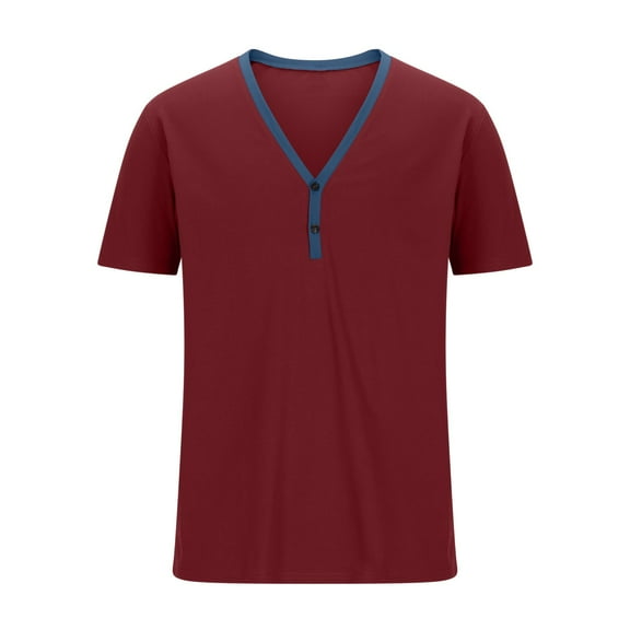 ZCFZJW Men's Henley Shirts Lightweight Quick Dry Summer Short Sleeve Muscle Fit Shirts Vintage Casual Solid Color Button V Neck T-Shirts for Men Wine S