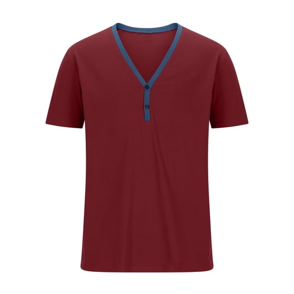 ZCFZJW Men's Henley Shirts Lightweight Quick Dry Summer Short Sleeve Muscle Fit Shirts Vintage Casual Solid Color Button V Neck T-Shirts for Men Wine XXXL
