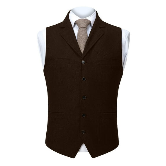 ZCFZJW Men's Herringbone Tweed Suit Vest Casual Notch Lapel V Neck Wool Blend Waistcoat Western Classic Fit Mens Vest Coffee XXL