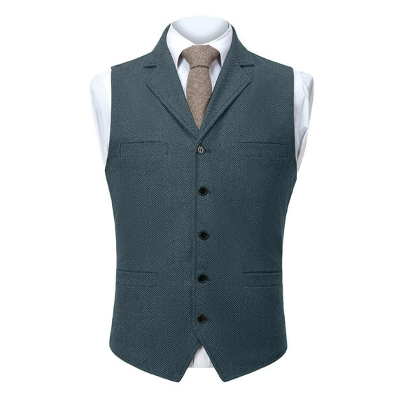 ZCFZJW Men's Herringbone Tweed Suit Vest Casual Notch Lapel V Neck Wool Blend Waistcoat Western Classic Fit Mens Vest Light Blue XXXL
