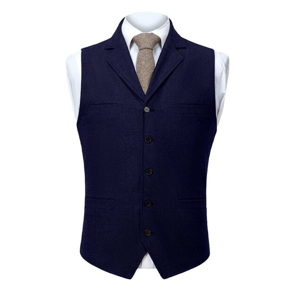 ZCFZJW Men's Herringbone Tweed Suit Vest Casual Notch Lapel V Neck Wool Blend Waistcoat Western Classic Fit Mens Vest Navy XXXL