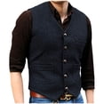 thumbnail image 1 of ZCFZJW Men's Herringbone Tweed Wool Suit Vest Vintage Single Breasted Slim Fit Casual Wool Waistcoat Vest for Wedding Groomsmen Navy L, 1 of 4