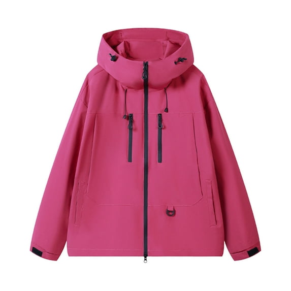 ZCFZJW Men's Hooded Softshell Jacket Waterproof Long Sleeve Full Zip up Windbreaker Lightweight Outdoor Hiking Hoodie Jacket with Pockets Hot Pink XXXL