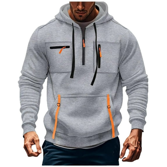 ZCFZJW Men's Hoodies Lightweight Quarter Zip Pullover Vintage Long Sleeve Workout Running Active Hoodies Outwear Jacket with Pockets Military Tactical Sweatshirt Gray XXXL