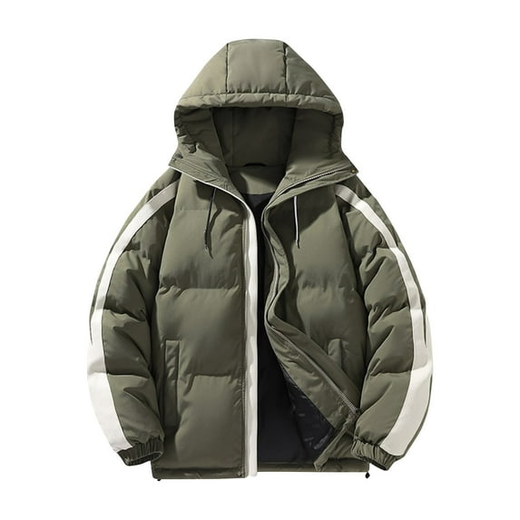 ZCFZJW Men's Down Jackets Winter Heavyweight Drawstring Hooded Puffer Jacket Solid Zipper Coat Quilted Lined Oversized Long Sleeve Padded Jacket with Pockets Army Green XXXL