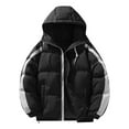 thumbnail image 1 of ZCFZJW Men's Down Jackets Winter Heavyweight Drawstring Hooded Puffer Jacket Solid Zipper Coat Quilted Lined Oversized Long Sleeve Padded Jacket with Pockets Black XL, 1 of 3