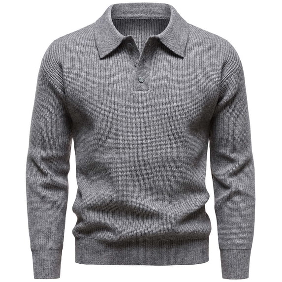 ZCFZJW Men's Knit Long Sleeve Sweaters Lapel Collared Athletic Sweater Tops Casual Quarter Button up Dress Pullover Fashion Golf Sweaters Gray XXL