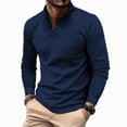 thumbnail image 1 of ZCFZJW Men's Knit Polo Shirts Short Sleeve Ribbed Knitted Shirt Summer Lightweight Casual 1/4 Zip up Stand Collar Golf Shirts Navy XXXL, 1 of 3