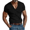 thumbnail image 1 of ZCFZJW Men's Knit Shirts Casual Stretch Summer Short Sleeve V Neck Pullover Tops Loose Lightweight Comfy Solid Color Basic Workout Tees Shirt Black XXL, 1 of 5