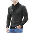 thumbnail image 1 of ZCFZJW Men's Knitted Turtleneck Sweaters Fall Winter Color Block Long Sleeve Slim Fit Designer Shawl Collar Pullover Sweater Tops Dark Gray XXL, 1 of 9