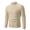 thumbnail image 1 of ZCFZJW Men's Knitwear Casual Long Sleeve Mock Turtleneck Vintage Round Neck Solid Color Elastic Pullover Fleecing Texture Trend Sweater Coat Khaki L, 1 of 2