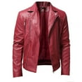 thumbnail image 1 of ZCFZJW Men's Leather Jacket Fall Winter Stand Collar Punk Motorcycle Washed Leather Long Sleeve Hoodless Casual Outwear & Jackets Red XXL, 1 of 7