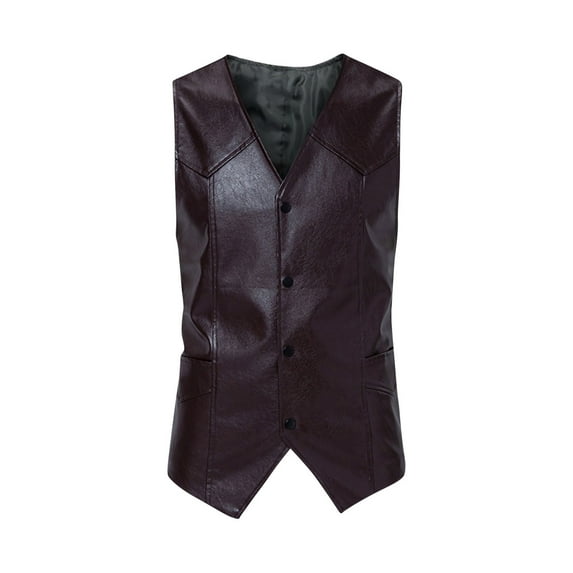 ZCFZJW Men's Leather Vest Casual Western Vest Jacket Lightweight Single-breasted V-Neck Slim Fit Suit Vest Waistcoat with Pocket #01-Brown M