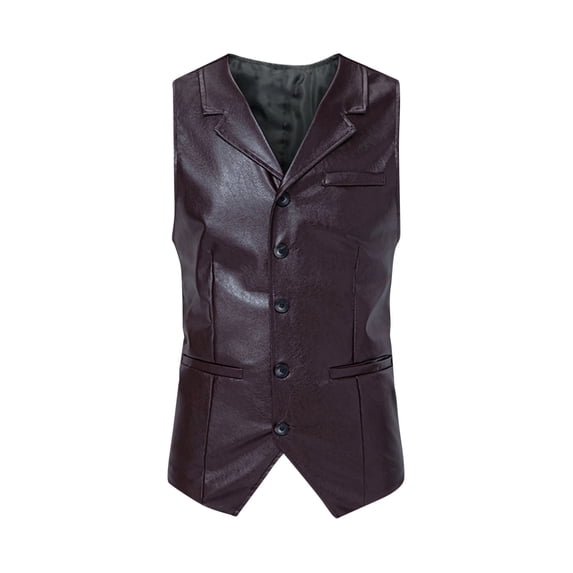 ZCFZJW Men's Leather Vest Casual Western Vest Jacket Lightweight Single-breasted V-Neck Slim Fit Suit Vest Waistcoat with Pocket #02-Brown XXL