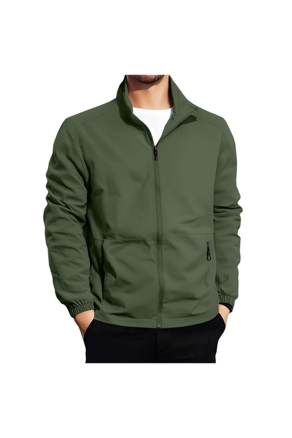 Men's Light Jackets Lightweight Long Sleeve Full Zipper Bomber Jackets Collared Work Golf Windbreakers with Zip Pockets Army Green XXXXXL