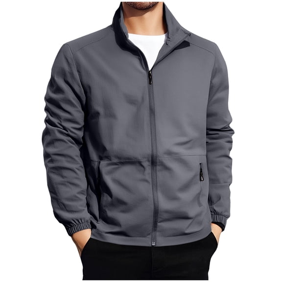 ZCFZJW Men's Light Jackets Lightweight Long Sleeve Full Zipper Bomber Jackets Collared Work Golf Windbreakers with Zip Pockets Gray M