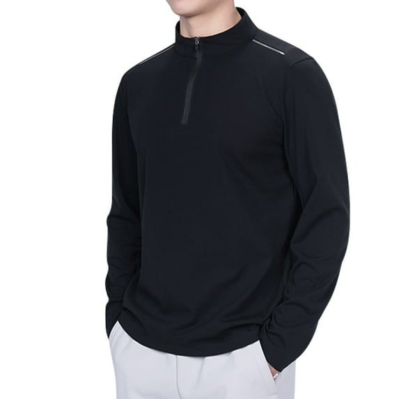 ZCFZJW Men's Lightweight Active Quarter Zip Long Sleeve Athletic Performance Pullover (Available in Big & Tall) Trendy Basic Workout Sweatshirt Tops Black M