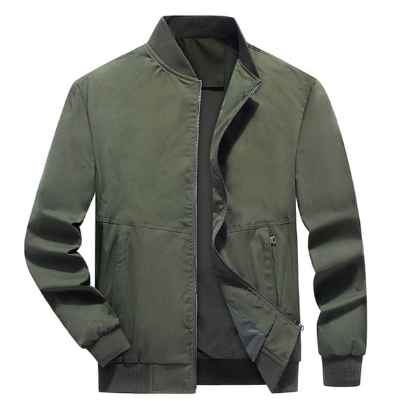 ZCFZJW Men's Lightweight Bomber Jacket with Zipper Pocket Casual Fall Winter Long Sleeve Thin Daily Outdoor Windbreaker Jackets Coat Army Green M