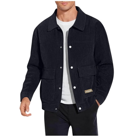 ZCFZJW Men's Lightweight Corduroy Jackets Fashion Button Down Casual Long Sleeve Lapel Collared Jacket Vintage Fall Winter Coats with Pockets Black XXXL