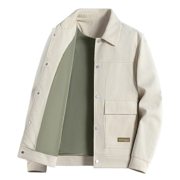 ZCFZJW Men's Lightweight Corduroy Jackets Fashion Button Down Casual Long Sleeve Lapel Collared Jacket Vintage Fall Winter Coats with Pockets Khaki XL