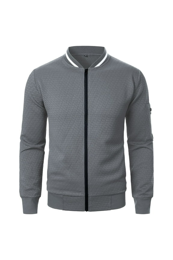 Men's Lightweight Jackets Casual Light Jackets for Men Waffle Textured Knit Long Sleeve Bomber Jacket Varsity Coat with Arm Zipper Pocket Dark Gray L