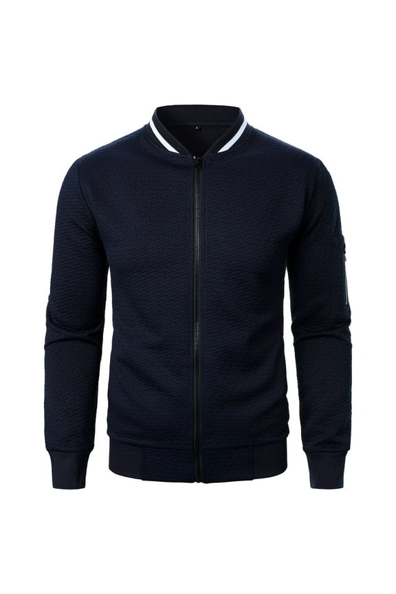 Men's Lightweight Jackets Casual Light Jackets for Men Waffle Textured Knit Long Sleeve Bomber Jacket Varsity Coat with Arm Zipper Pocket Navy XXL