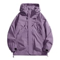 thumbnail image 1 of ZCFZJW Men's Lightweight Long Sleeve Waterproof Hooded Rain Jacket Outdoor Long Sleeve Full Zip up Raincoat Shell Jacket for Hiking Travel Purple L, 1 of 4