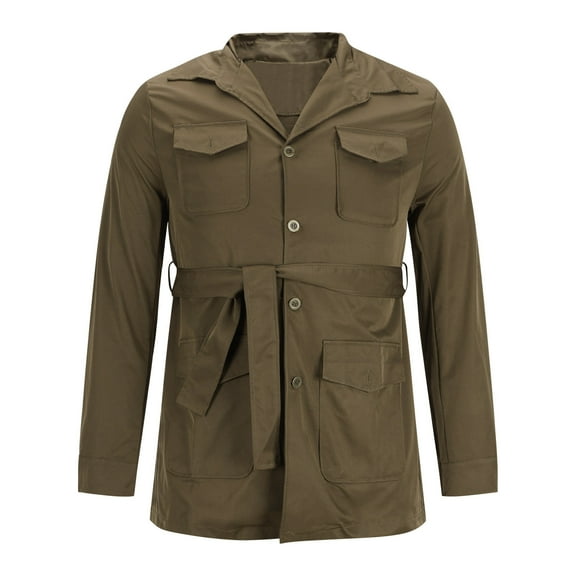 ZCFZJW Men's Lightweight Military Cargo Jacket Casual Long Sleeve Lapel Collar Work Coat Big and Tall Regular Fit Windbreaker Outwear Coat with Pockets Army Green M