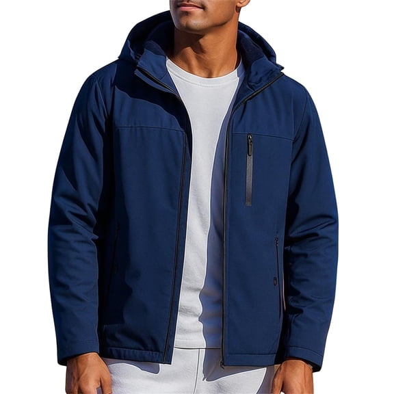 ZCFZJW Men's Lightweight Softshell Jacket Big and Tall Regular Fit Casual Thicken Fleece Lined Hooded Water Resistant Winter Hiking Windbreaker Jackets with Pockets Blue M