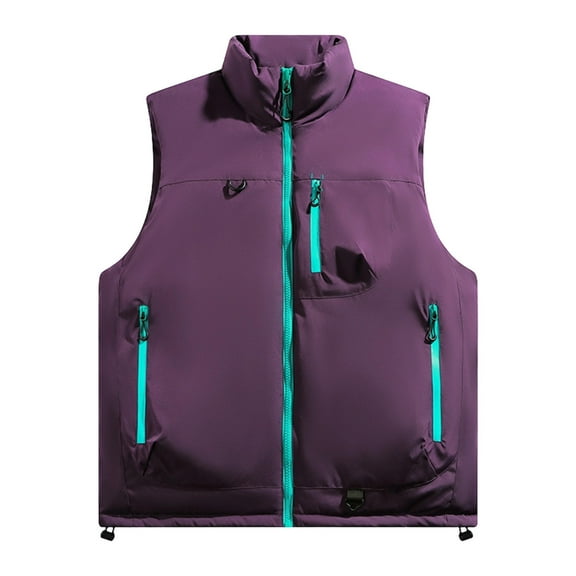 ZCFZJW Men's Lightweight Softshell Vest Lightweight Outerwear Zip Up Fleece Lined Windproof Sleeveless Jacket for Golf Running Hiking with Multi Zipper Pockets Purple S