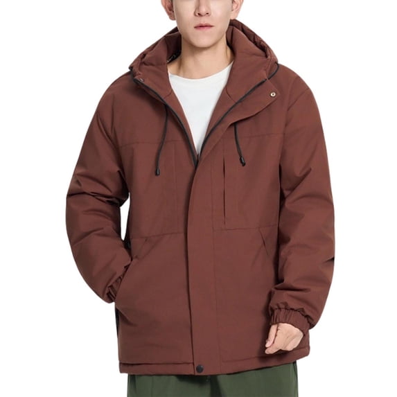 ZCFZJW Men's Lightweight Waterproof Hooded Rain Jacket Outdoor Full Zip up Long Sleeve Drawstring Hooded Raincoat Shell Jacket for Hiking Travel with Multi-Pockets Brown#01 XXL