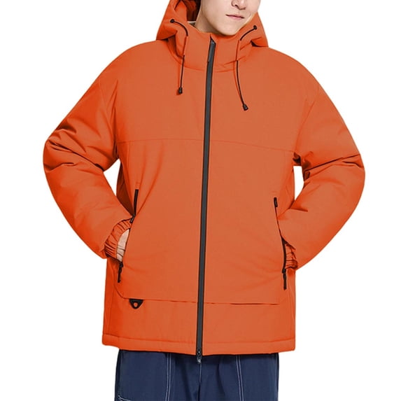 ZCFZJW Men's Lightweight Waterproof Hooded Rain Jacket Outdoor Full Zip up Long Sleeve Drawstring Hooded Raincoat Shell Jacket for Hiking Travel with Multi-Pockets Orange S