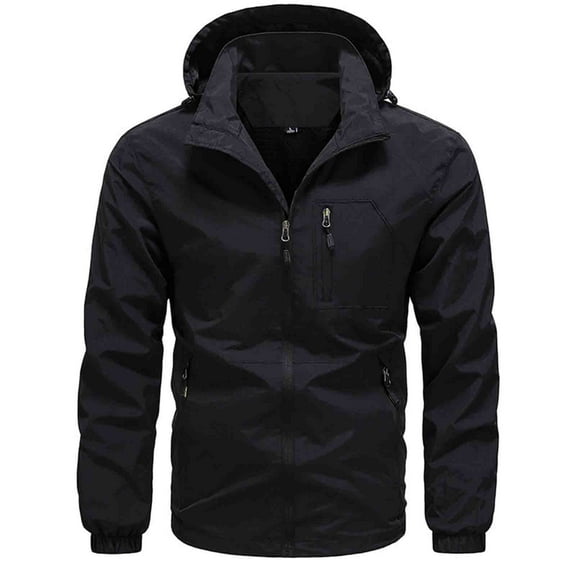 ZCFZJW Men's Lightweight Waterproof Rain Jacket Hooded Outdoor Raincoat Hiking Windbreaker Jacket Casual Hoodies with Zipper Pockets Black M