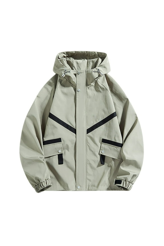 Men's Lightweight Windbreaker Rain Jacket Raincoat with Drawstring Hood for Hiking Fishing Activewear Big and Tall Regular Fit Outwear Coat with Pockets Khaki XXL