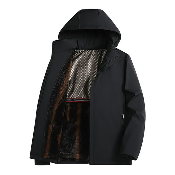 ZCFZJW Men's Lightweight Windbreaker Rain Jacket Sherpa Fleece Lined Warm Raincoat with Detachable Hood for Hiking Fishing Activewear Trendy Black XXXXL