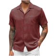 thumbnail image 1 of ZCFZJW Men's Linen Shirts Short Sleeve Casual Solid Color Shirts Button Down Shirt for Men Beach Summer Wedding Shirt with Pockets Red XL, 1 of 5