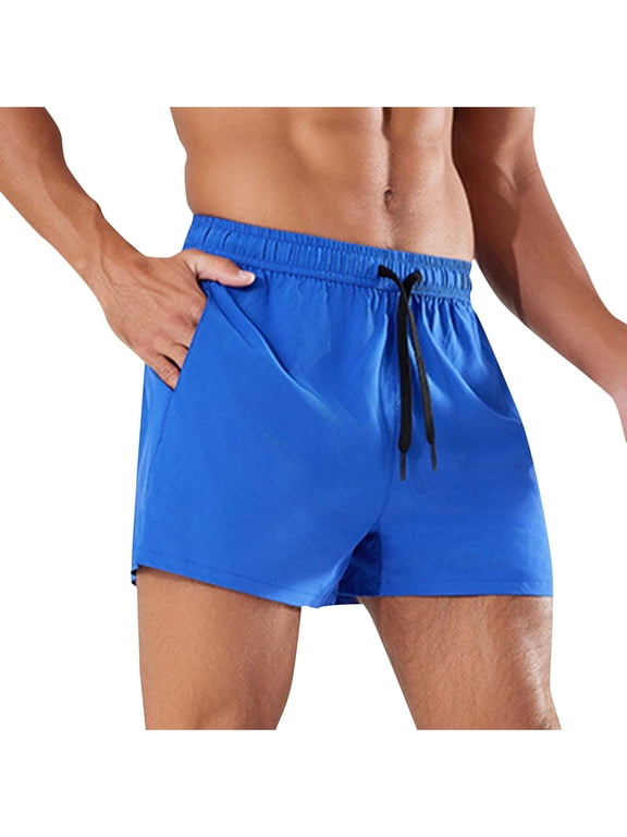 Men's Linerless Workout Shorts - Summer 5'' Lightweight Quick Dry for Running Sports Athletic Gym with Pockets Blue L