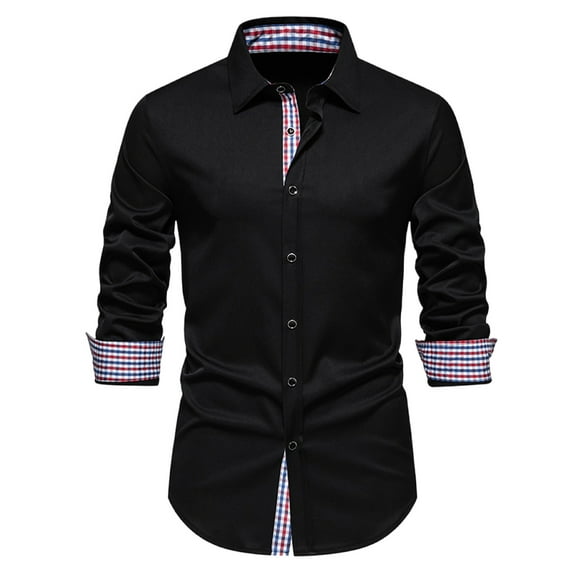 ZCFZJW Men's Long Sleeve Button Down Dress Shirts Business Casual Plaid Lapel Collar Wrinkle Free Untucked Stretch Shirts Black XL
