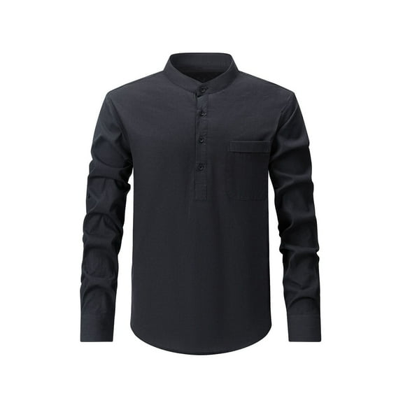 ZCFZJW Men's Long Sleeve Henley Shirt Lightweight Casual Half Button up Crewneck T-Shirt for Daily Wear Trendy Holiday Vacation Tees Tops Black L