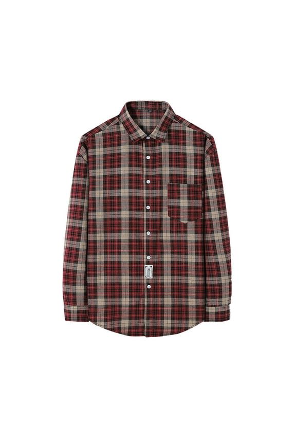 Men's Long Sleeve Plaid Fall Button Up Flannel Shirt Big and Tall Regular Fit Casual Loose Lightweight Lattice Shirts Tops with Pocket Red L