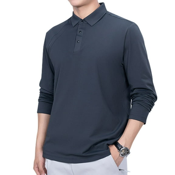 ZCFZJW Men's Long Sleeve Polo Shirt Casual Dress Button Polo T Shirt Big and Tall Regular Fit Casual Solid Color Basic Lightweight Collared Golf Shirt Dark Gray XL