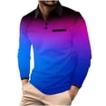thumbnail image 1 of ZCFZJW Men's Long Sleeve Polo Shirts Fashion Color Block Golf Polo Shirts Casual Tie Dye Gradient Print Button up Lapel Collar Tennis Shirt Tops Blue XL, 1 of 4